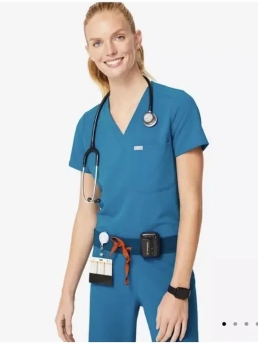 Figs Catarina One Pocket Scrubs Top in Alps Blue, Women’s size Medium